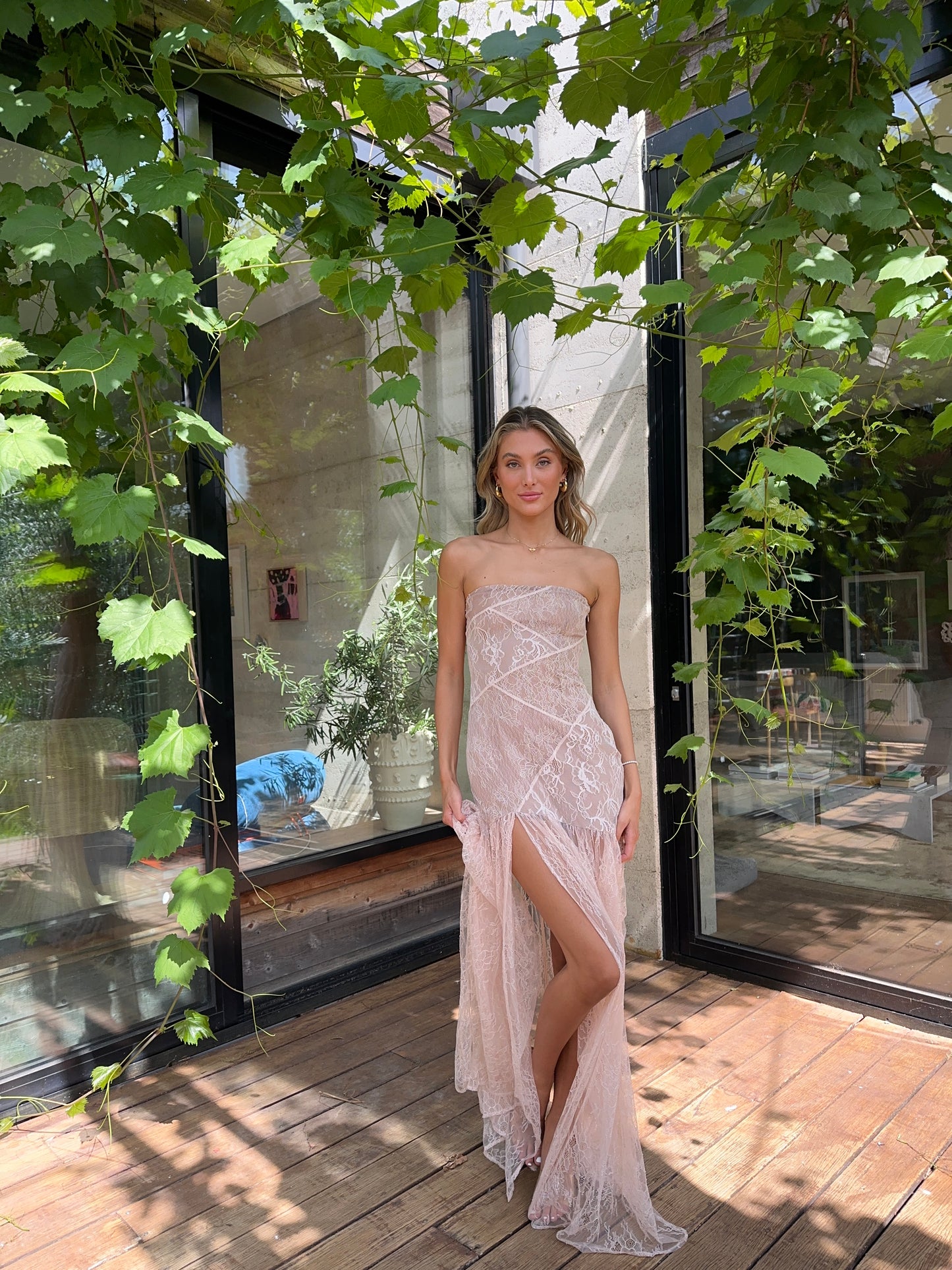 Retrofete Nicole Lace Gown in Dusty Pink