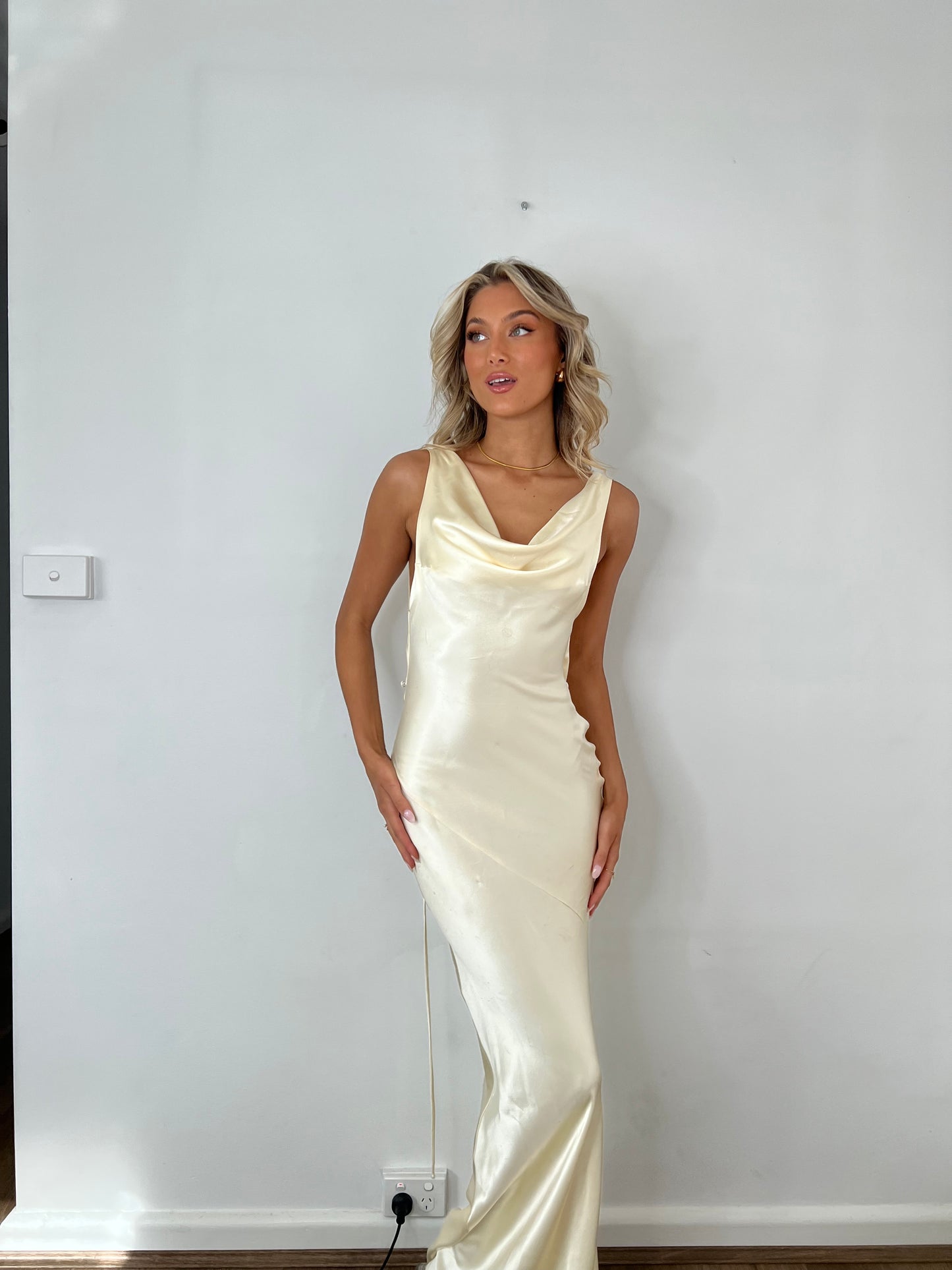 Mirror Palais Plunging Cowl Back Gown