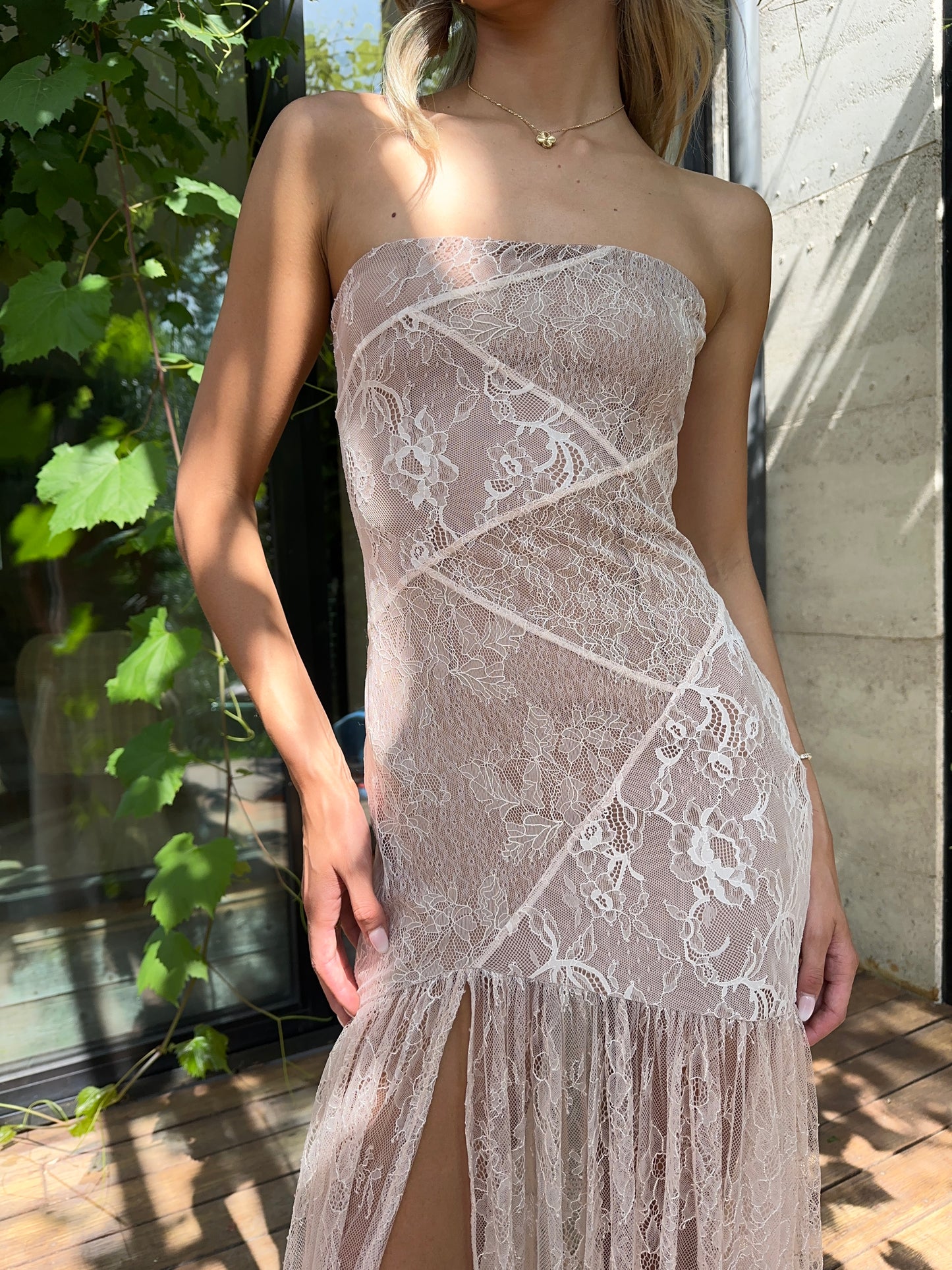 Retrofete Nicole Lace Gown in Dusty Pink