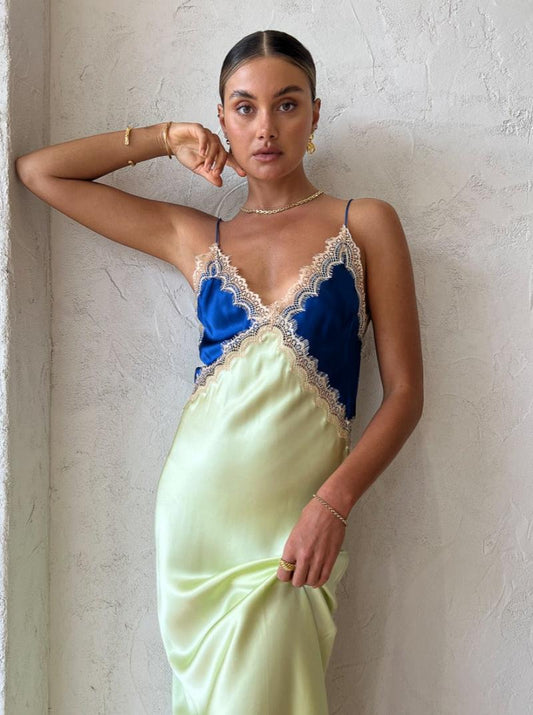 Ginia Sadie Dress in Lapis/Lime