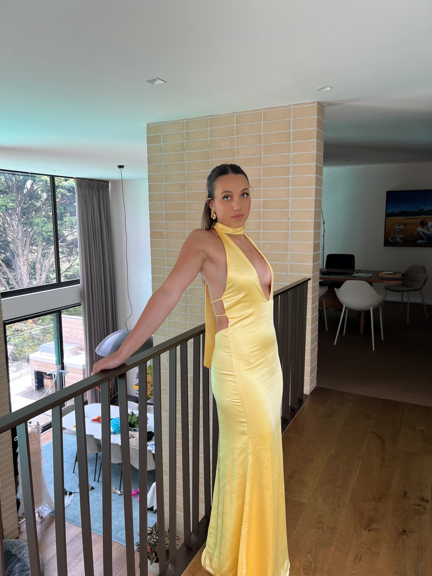 Vintage yellow gown with removable tie