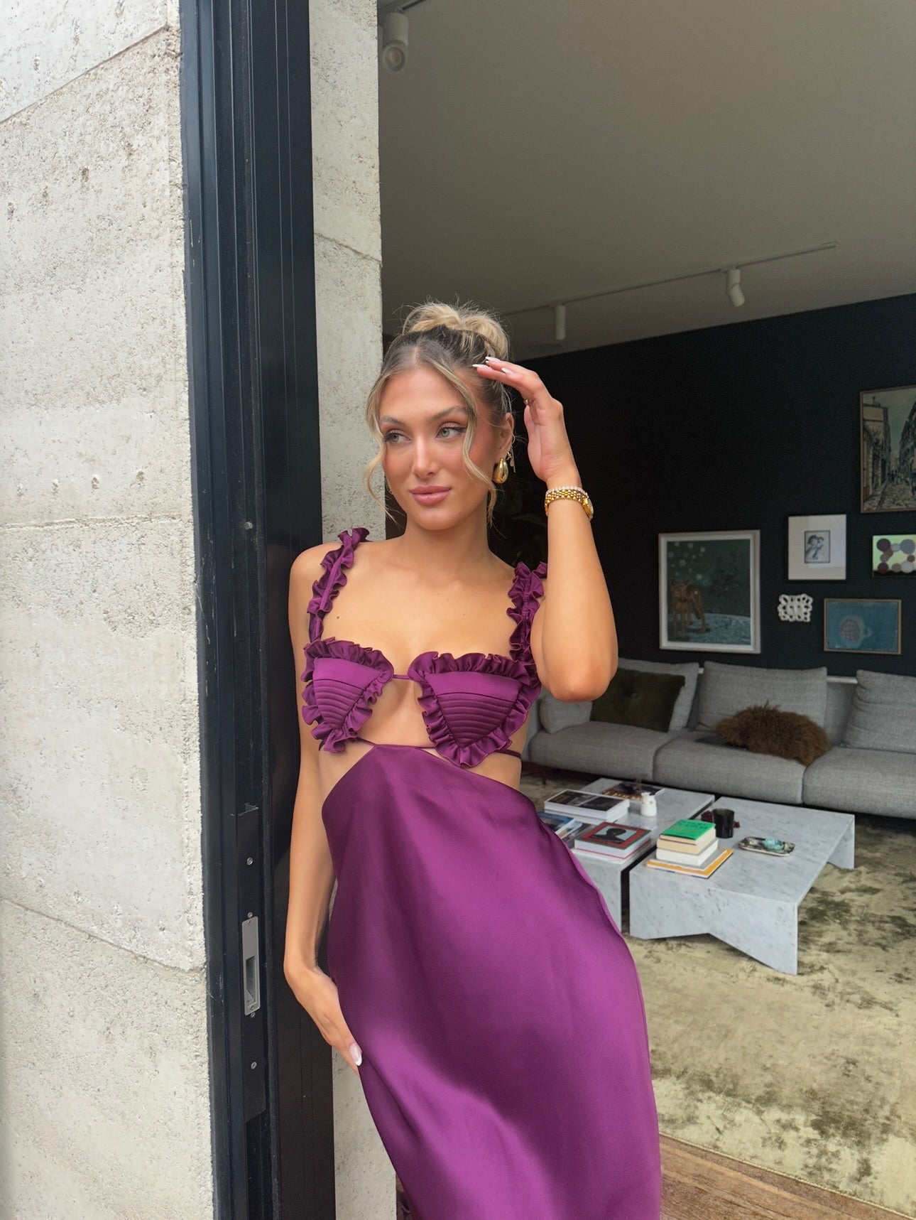 The Attico Amber Plum Hearts Dress