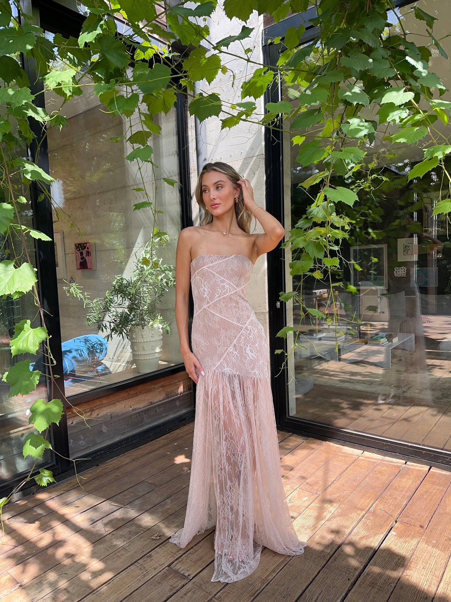 Retrofete Nicole Lace Gown in Dusty Pink