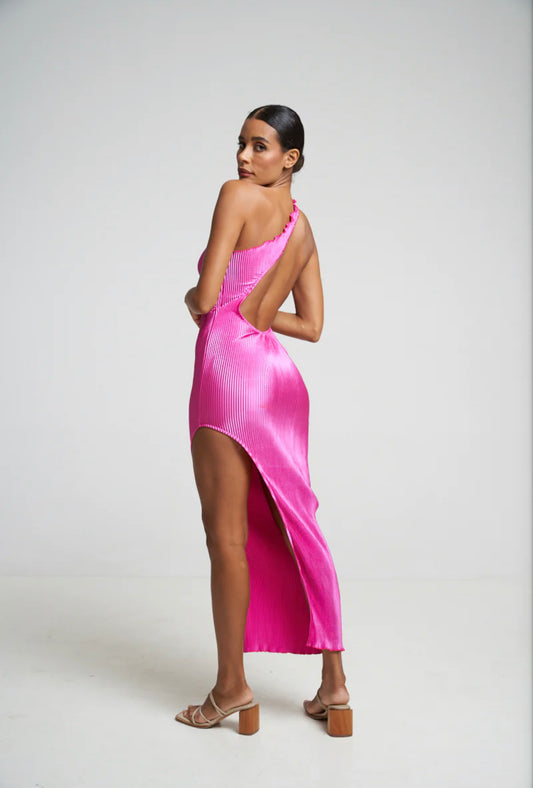 Naomi split gown - flamingo