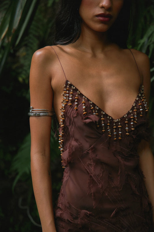 Mirror Palais - Feather Bias Dress in Soil