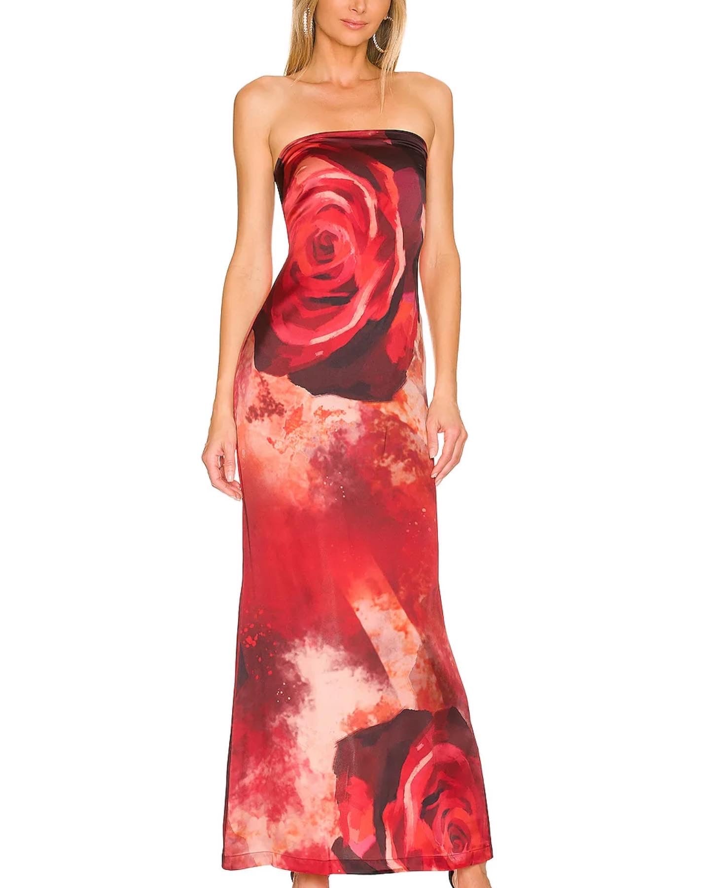 Red Rose Silk Tube Gown